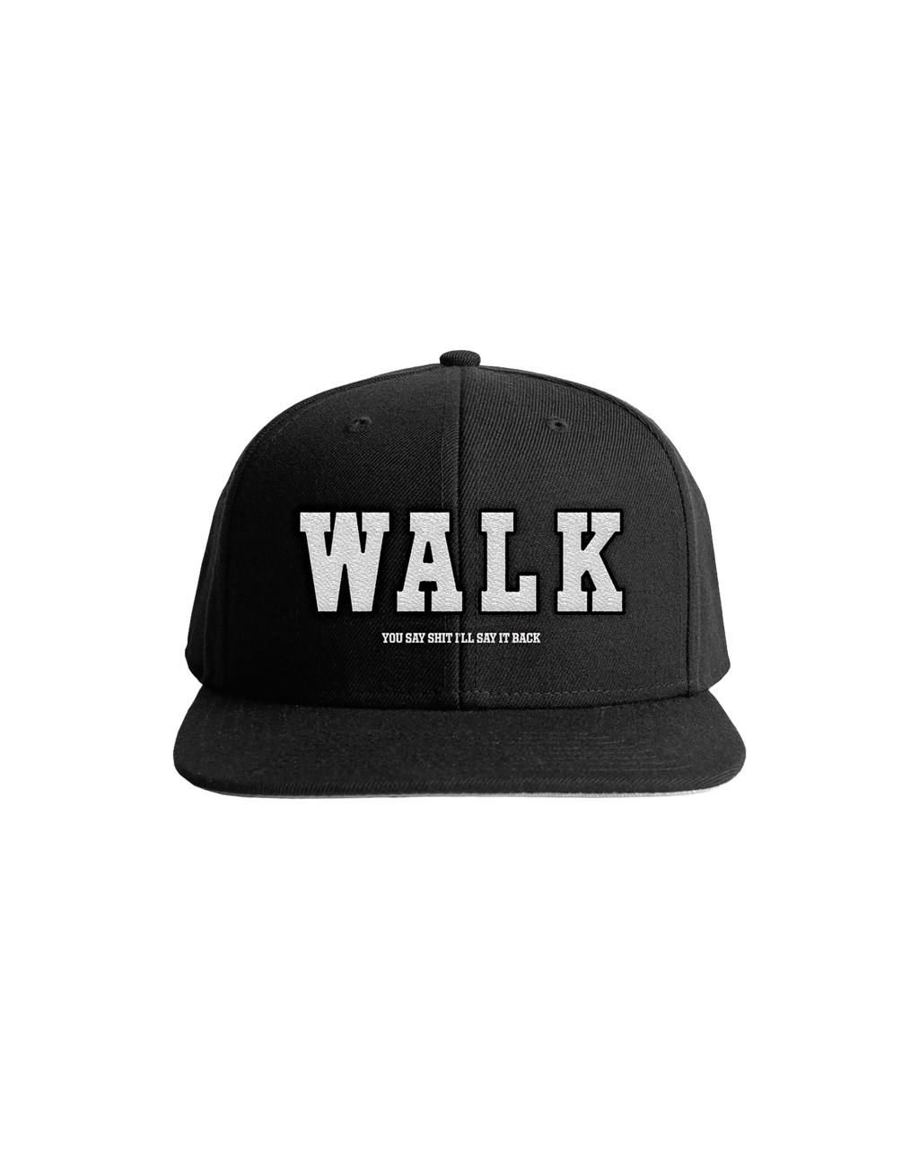 Black cap with 'WALK' text across the front